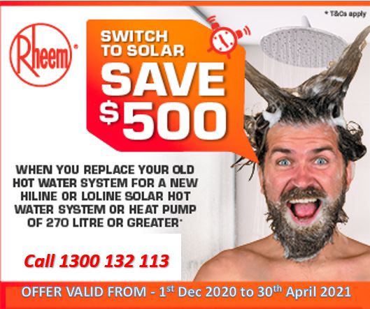 Receive a $500 trade in off the price when you... $500 Trade in available for Rheem Solar and heat pump water heaters